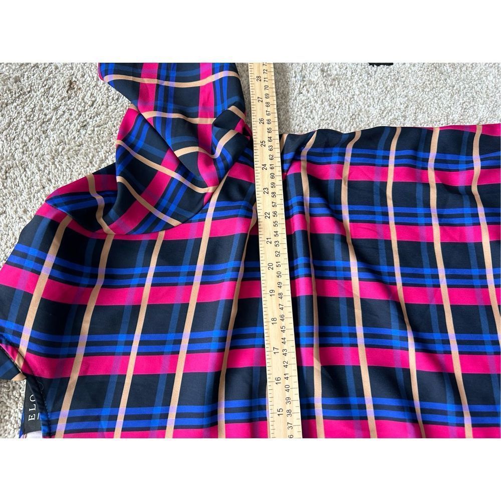 Eloquii Women’s Plus Size 20 Dress Blue Pink Plaid Colorful Belt Bell Sleeves A- - Picture 7 of 11